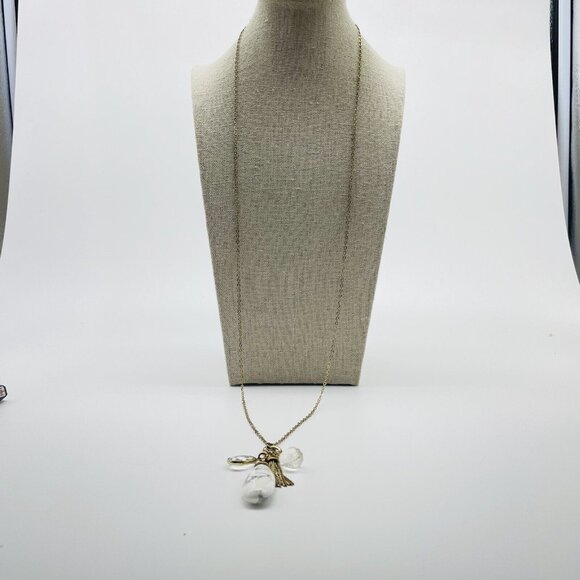 LOFT Marbled Charm Necklace Gold Tone Faceted Bead Tassel Classic Career Work - Picture 5 of 7